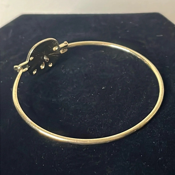 Gold Tone and Silver Hammered Sand Dollar Hook Bangle Bracelet - Picture 2 of 5